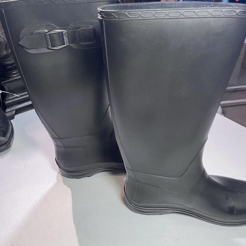 Kamik Olivia‎ BlackHalf Calf Rubber Rain Boots Lined Decorative Buckle Women's 8